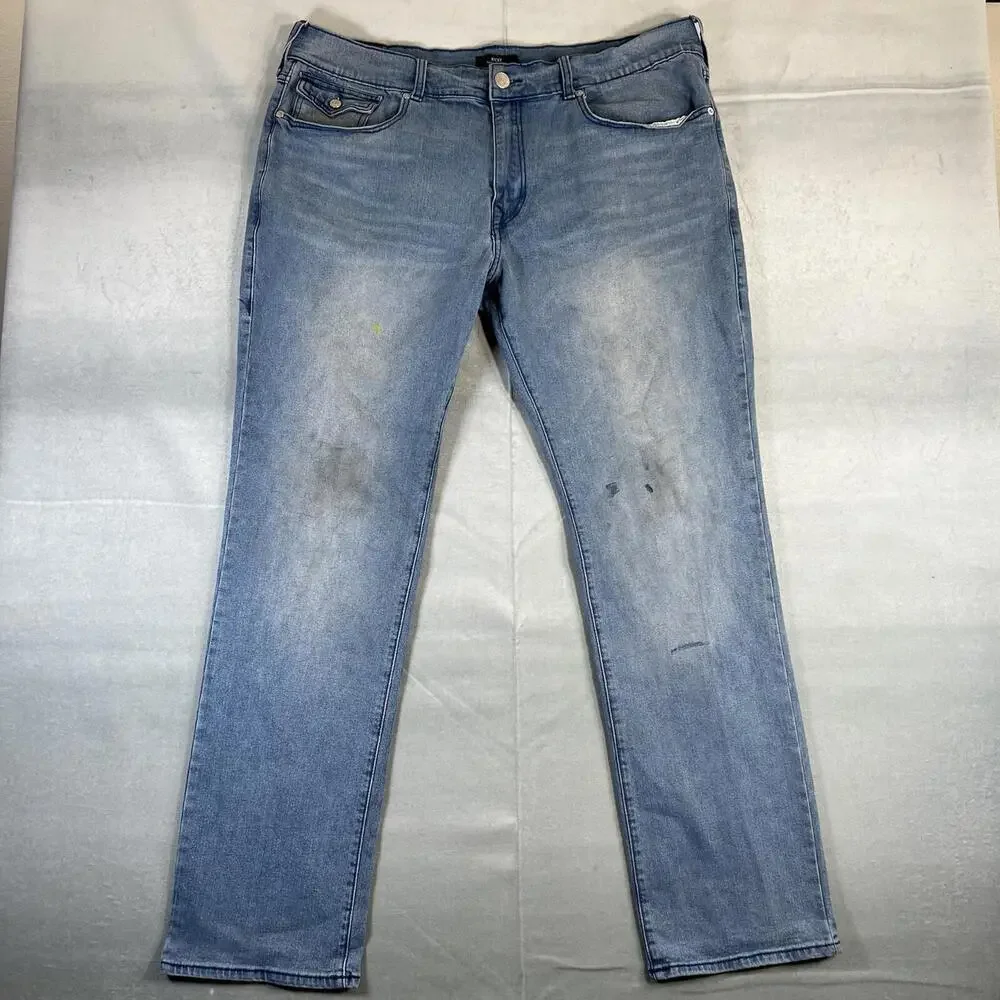 True Religion Ricky Relaxed Straight Jeans Mens 40 Blue Med Wash Flap Pocket